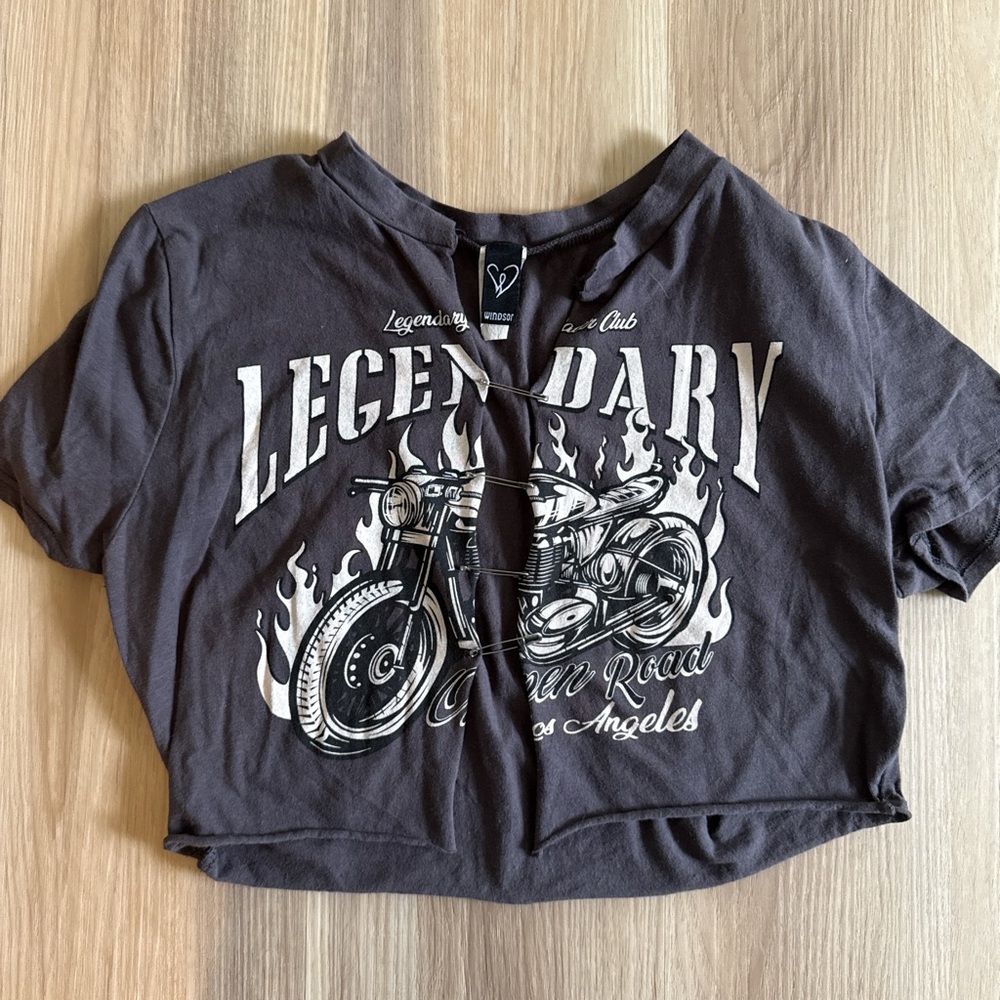 Windsor Black Graphic 'Legendary' Motorcycle Crop Tee